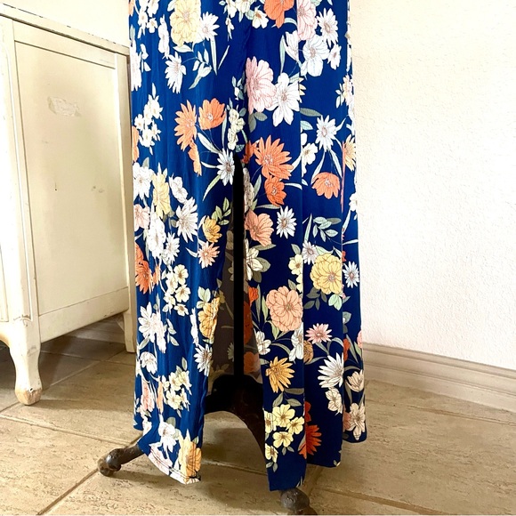 Jessica Simpson Blue Floral Maxi Dress Size XL Ribbed Faux Wrap Sleeveless - Picture 4 of 9